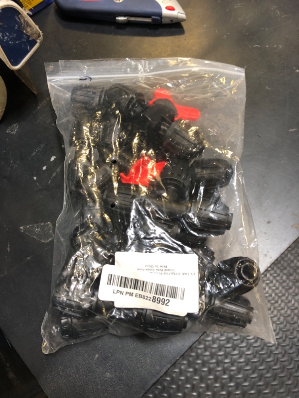 Photo 1 of 16 Pcs 1/2 inch Tubing Irrigation Fittings Kit, For (1/2" ID x0.6-0.63" OD) 16mm Drip Tubing Barbed Locked Nuts Connectors 2 Ends,2 Elbows,2 Switch Valves,2 US Standard Adapters,4 Tees 4 Couplings