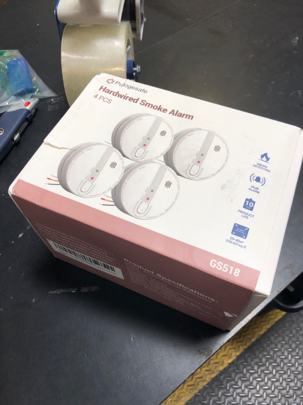 Photo 1 of Detector, Hardwired Interconnected Smoke Detectors, Smoke Alarm with Replaceable 9V Battery, Interconnects Up to 12 Fire Alarms Smoke Detectors, Fire Alarm with Test/Silence Button 4 Packs