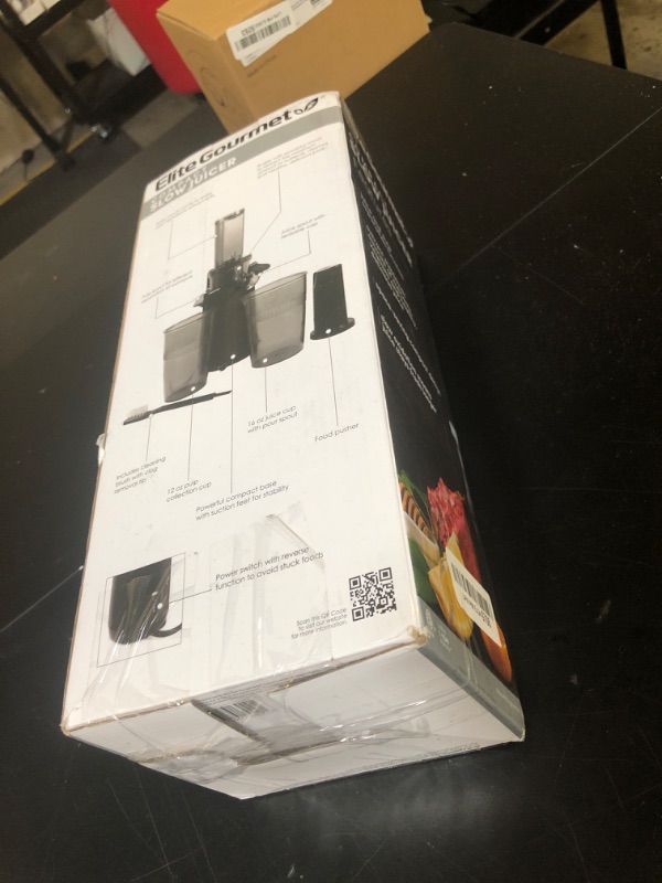 Photo 1 of Elite Gourmet EJX600 Compact Small Space-Saving Masticating Slow Juicer Cold Press Juice Extractor, Nutrient and Vitamin Dense, BPA-Free Tritan, Easy to Clean, 16 oz Juice Cup, Charcoal Grey