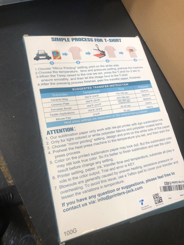 Photo 1 of Printers Jack Sublimation Paper - Heat Transfer Paper 100 Sheets 8.3" x 11.7" for Any Epson HP Canon Sawgrass Inkjet Printer with Sublimation Ink for T shirt Mugs DIY