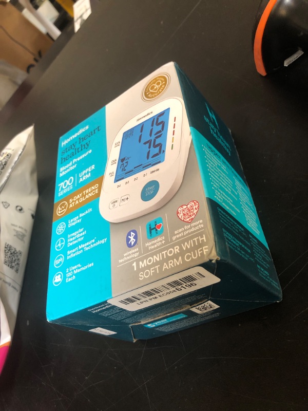 Photo 1 of Homedics 700 Series Arm Blood Pressure Monitor for Home use, 5-Day Trend View, Irregular Heartbeat & Motion Detection, Bluetooth for Homedics Health App Sync, 2 Users, Soft Arm Cuff (9"-17")