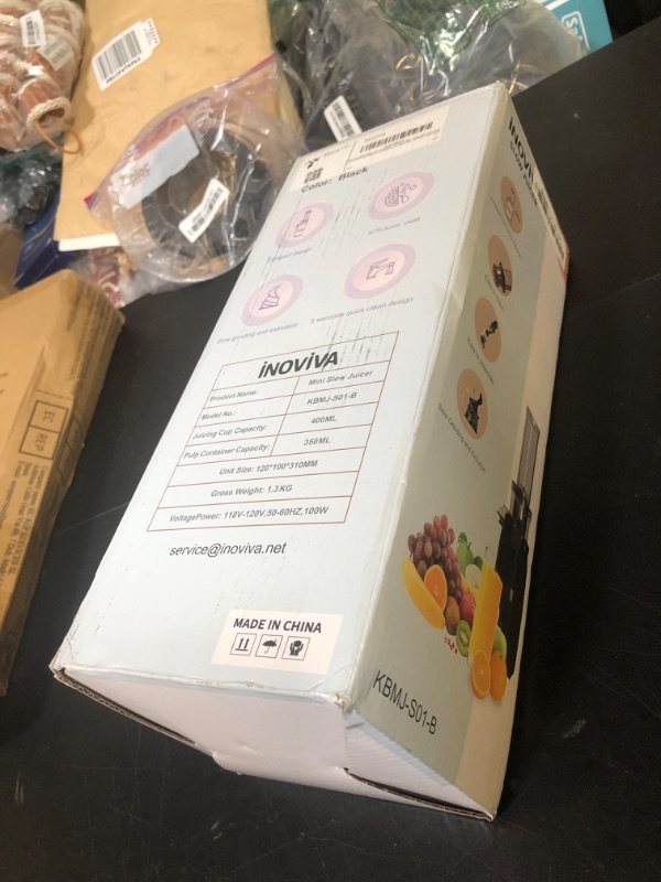 Photo 1 of Cold Press Juicer, INOVIVA Masticating Juicer Machines Compact, Slow Juicer with 70 RPM Low Speed, Juice Maker for Vegetable & Fruit, Portable Juice Extractor High Juice Yield & Easy to Clean, Black