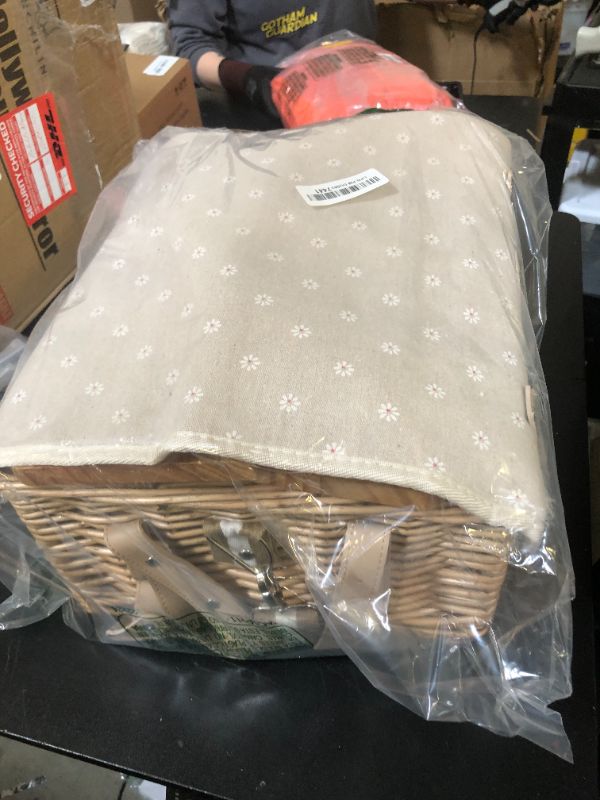 Photo 1 of Multifunctional Wicker Picnic Basket Set for 2 with Blanket and Picnic Table, Insulated Picnic Set with Full Tablewares for Camping Outdoor Couples, Flowers