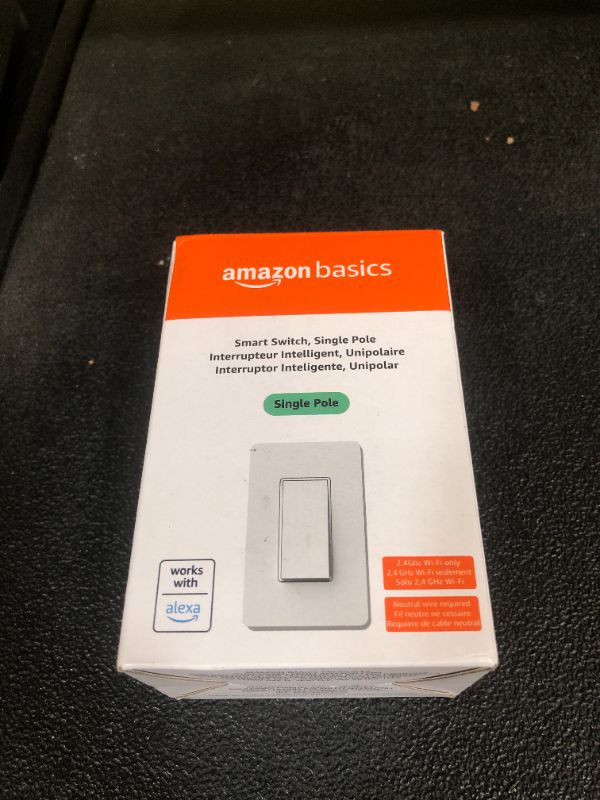 Photo 1 of Amazon Basics Smart Switch, Single Pole, Works with Alexa Only, 2.4 GHz Wi-Fi, No Hub Required, White