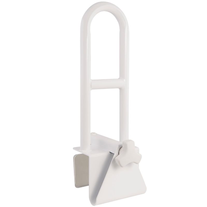 Photo 1 of FSA/HSA Eligible, Vaunn Adjustable Bathtub Safety Rail Shower Grab Bar Handle, Stainless Steel, White