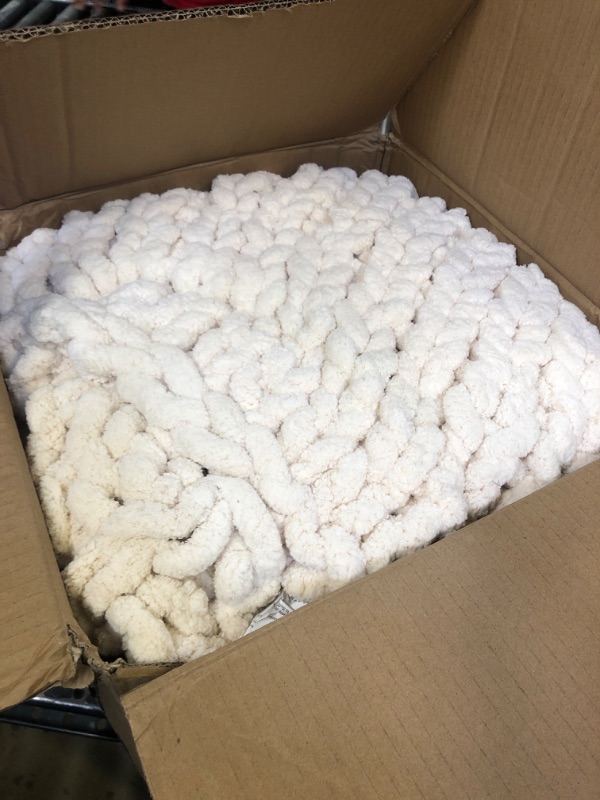 Photo 1 of YAAPSU Chunky Knit Throw Blanket for Couch, 60"x80", 100% Hand Knitted Thick Cable Knit with Cozy Jumbo Chenille Yarn, Soft Large Rope Knot Crochet Blankets for Sofa Bed Living Room Décor, Beige