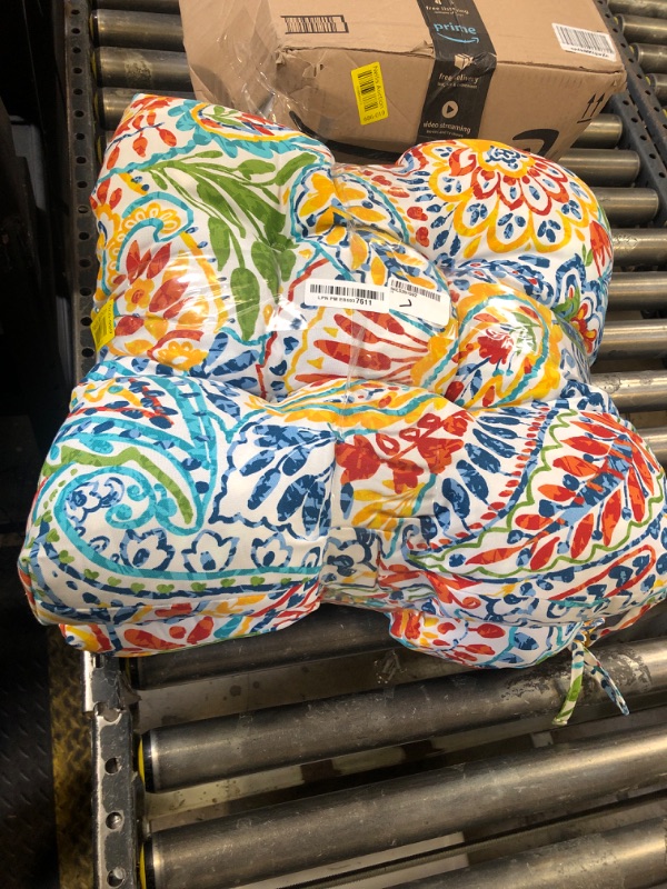 Photo 1 of LVTXIII Outdoor/Indoor Tufted Seat Cushion, Decorative Wicker Chair Pads All Weather Seat Cushion Sets for Patio Garden Home Office Furniture, 19”x19”x4”, Round Back, Pack of 2, Paisley Multi