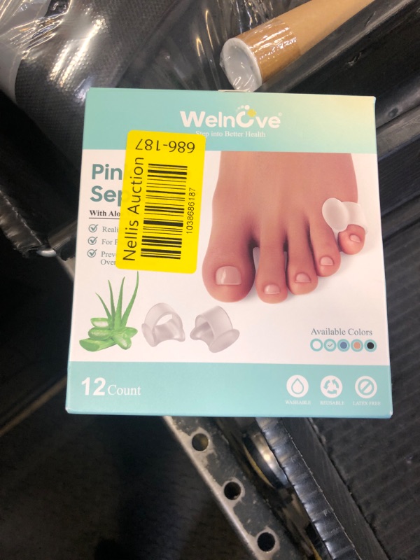 Photo 1 of Welnove Gel Toe Separator, 12 Pack Pinky Toe Spacers, Aloe Vera Extract Infused Silicone Little Toe Spacers, Bunion Corrector, Bunion Cushions Pads for Preventing Rubbing & Relieve Pressure