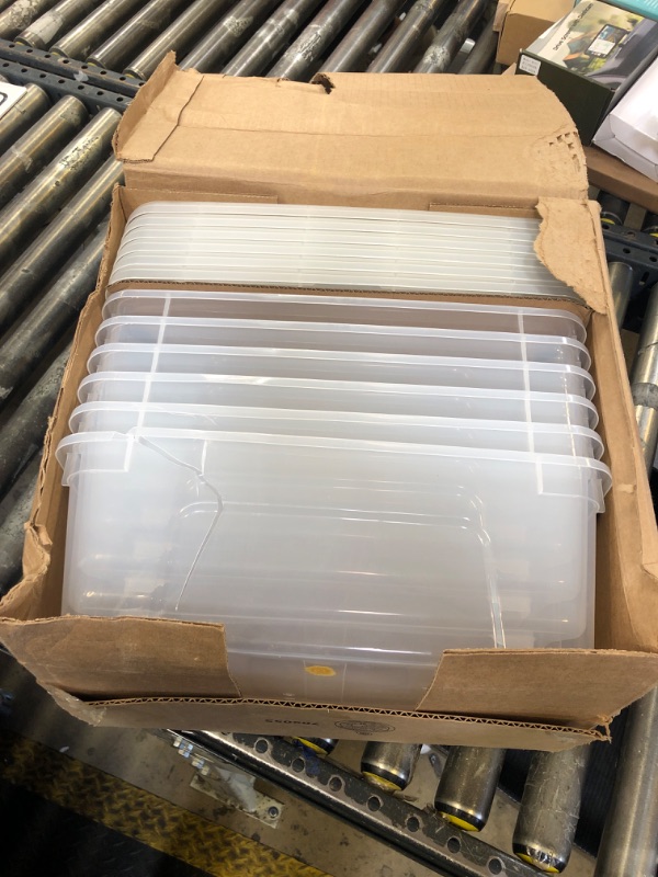 Photo 1 of IRIS USA 13 Qt Stackable Plastic Storage Bins with Lids, 6 Pack - BPA-Free, Made in USA - See-Through Organizing Solution, Latches, Durable Nestable Containers, Secure Pull Handle - Clear