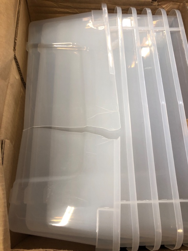 Photo 1 of IRIS USA 13 Qt Stackable Plastic Storage Bins with Lids, 6 Pack - BPA-Free, Made in USA - See-Through Organizing Solution, Latches, Durable Nestable Containers, Secure Pull Handle - Clear