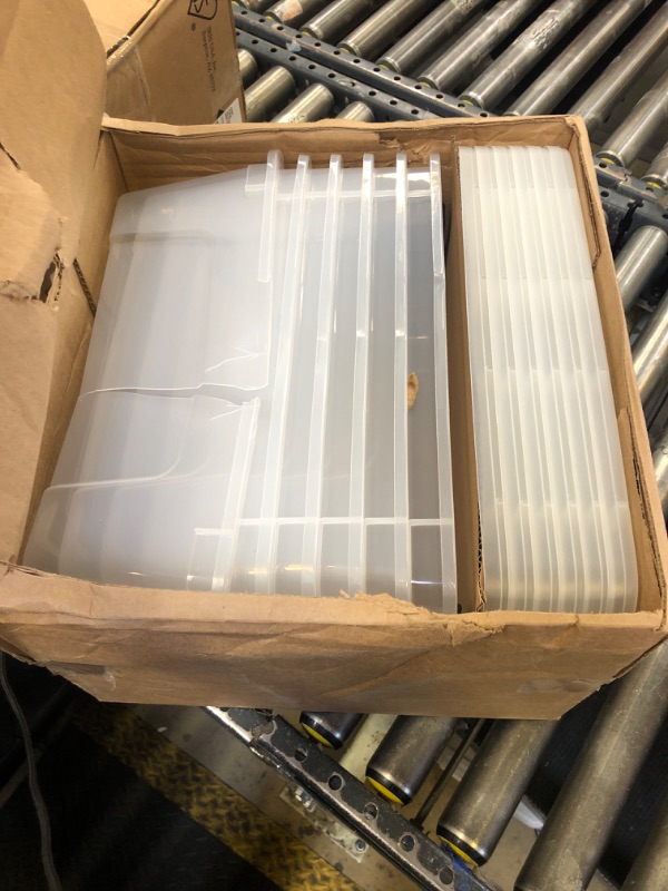 Photo 1 of IRIS USA 13 Qt Stackable Plastic Storage Bins with Lids, 6 Pack - BPA-Free, Made in USA - See-Through Organizing Solution, Latches, Durable Nestable Containers, Secure Pull Handle - Clear
