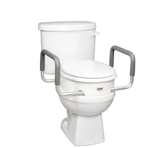 Photo 1 of Carex 3.5 Inch Raised Toilet Seat W/Arms, Round, 250lbs Capacity, White