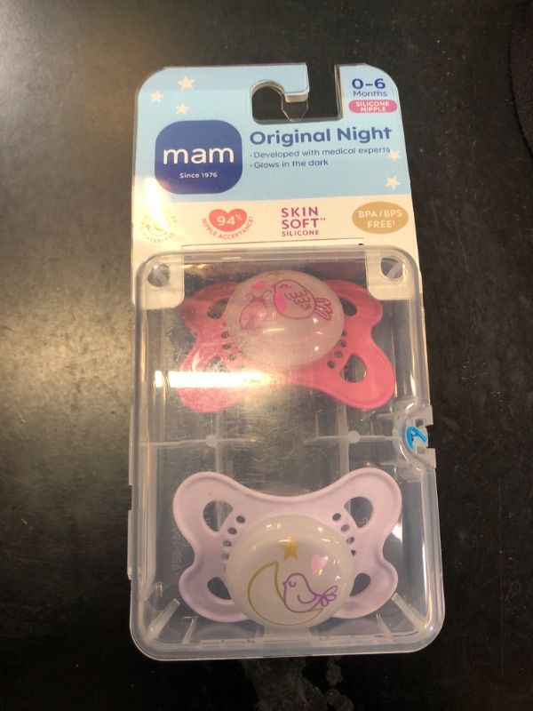 Photo 1 of MAM Glow in the Dark Night Pacifier 0-6m - 2pk - Pink
