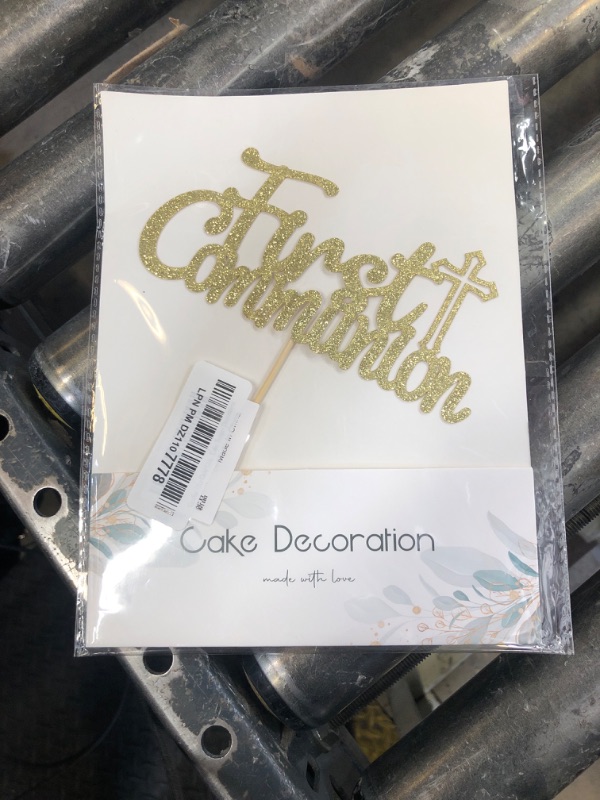 Photo 1 of Gyufise 1Pcs Gold Glitter First Communion Cake Topper First Communion Cake Decoration for Kids God Bless Cake Topper Decorations