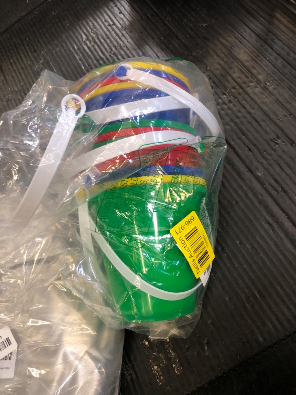 Photo 1 of 12 Pieces 5 Inch Beach Pails Sand Buckets for Boys and Girls Beach and Sand Toys at The Use for Molds at The Sandbox Summer Party Supplies, 4 Colors