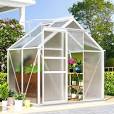 Photo 1 of DWVO 6x4FT Polycarbonate Greenhouse Heavy Duty Green Houses Outdoor Aluminum Greenhouses with Sliding Doors Vent Window Premium Walk-in Greenhouse Large Sun House for Garden Backyard, Matte Sliver