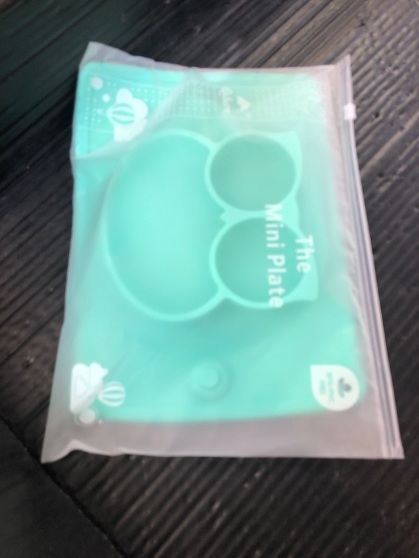 Photo 1 of Silicone Divided Toddler Plates - Portable Non Slip Suction Plates Placemat for Children Babies and Kids BPA Free Baby Dinner Plate Bowl (Owl-Cyan)