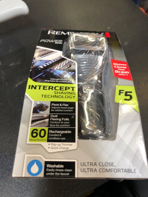 Photo 1 of Remington F5 Power Series Foil Shaver, Electric Razor for Men, Cordless Rechargeable with Pop Up Trimmer, Pivot & FlexFoil Technology, Lightweight Handheld Design, Black
