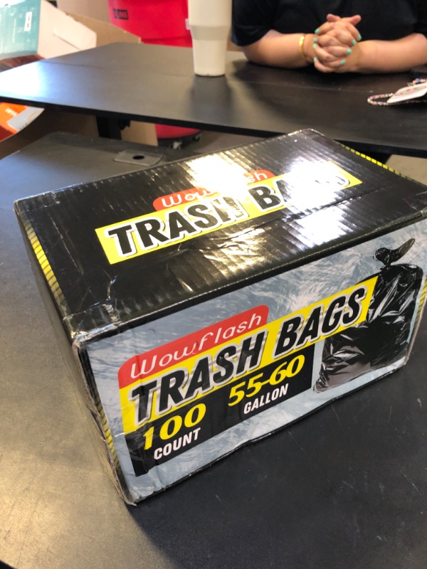 Photo 1 of 100 Count 55-60 Gallon Trash Bags, Sturdy & Tear-Resistant Commercial Can Liners 55 Gallon, Large Garbage Bags, Large Black Trash Bags for Commercial, Lawn and Leaf Bags
