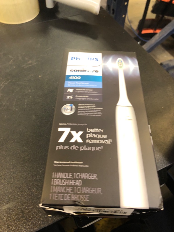 Photo 1 of Philips Sonicare 4100 Rechargeable Electric Toothbrush, with Pressure Sensor, 2 Intensity Settings, SmarTimer and QuadPacer, 14-Day Battery Life, White, Model HX3681/23