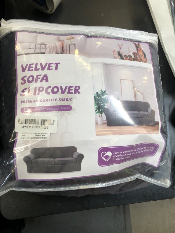 Photo 1 of WEERRW 4 Pieces Velvet High Stretch Couch Covers for 3 Cushion Couch Sofa Slipcovers, Washable Furniture Protector with Non Slip Elastic Bottom, Feature Soft and Thick Plush Fabric, Black, Large
