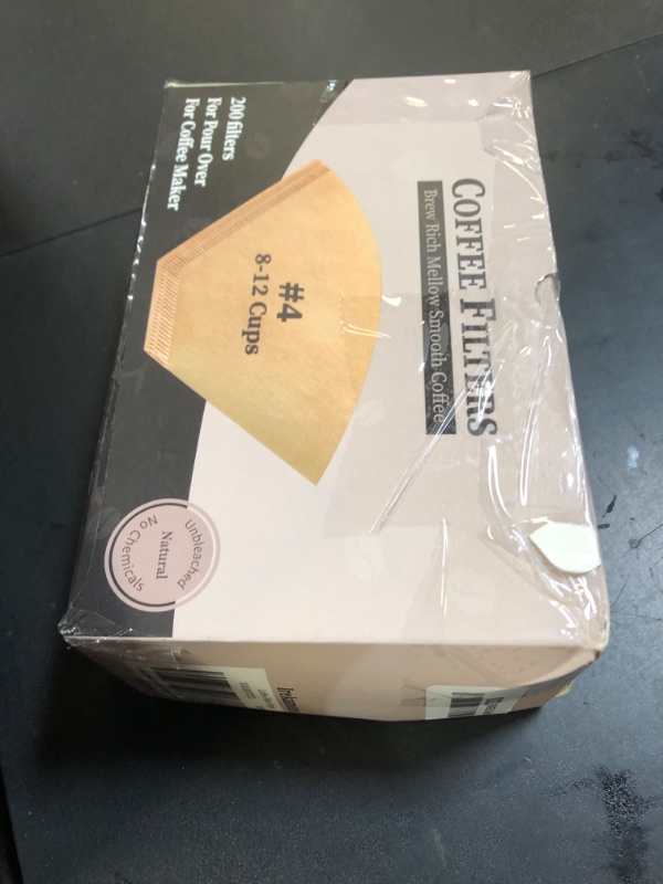 Photo 1 of #4 Cone Coffee Filter 8-12 Cup, 200 Count Unbleached Natural Paper, No Blowout, Disposable for Pour Over and Drip Coffee Maker