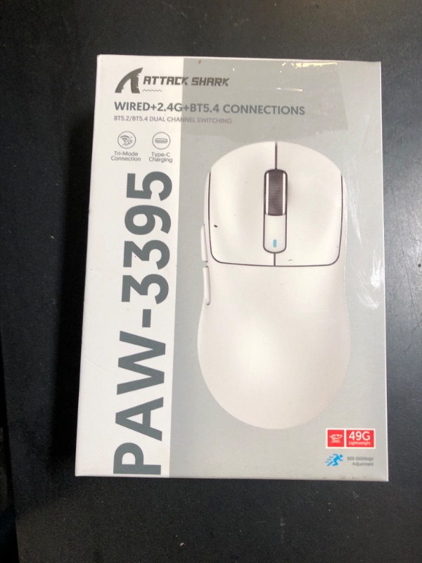 Photo 1 of ATTACK SHARK X3 Wireless Gaming Mouse, 49g Bluetooth/2.4G/USB-C Ergonomic Computer Mouse, PAW3395 26K DPI Sensor, 200h Battery Life, Programmable Buttons Griptape, Gaming Accessories for PC/Laptop/Mac