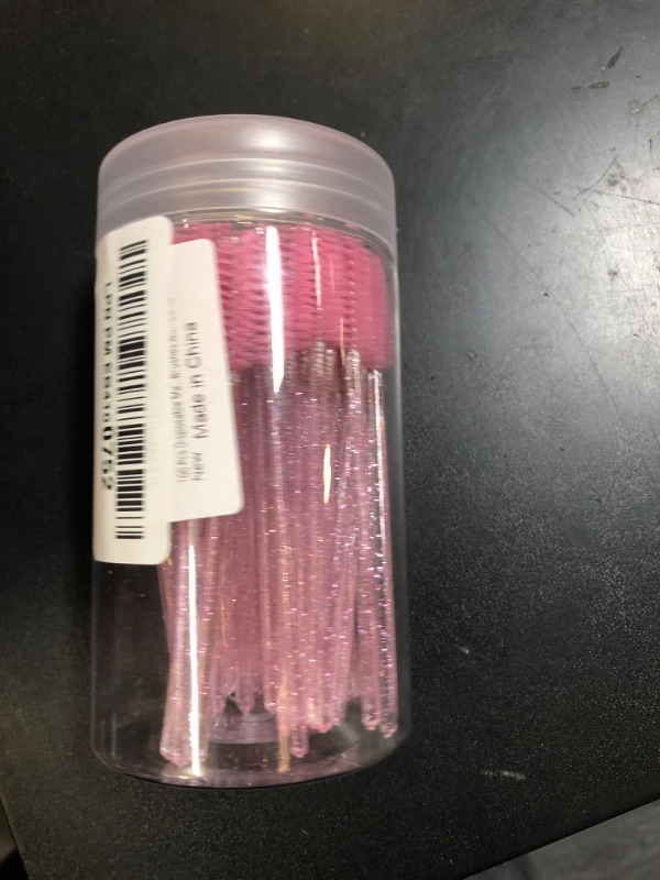 Photo 1 of 100 Pcs Disposable Mascara Wands, Crystal Eyebrow Spoolies Brush for Eyelash Extensions, Pink Lash Brushes with Container