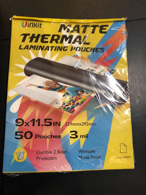 Photo 1 of Uinkit Matte Thermal Laminating Pouches, 9 x 11.5 Inches 3 Mil Thick Clear Anti-Glare with Matte Finish 50 Pack Fitted for Letter Size Laminating Sheets 8.5 x 11