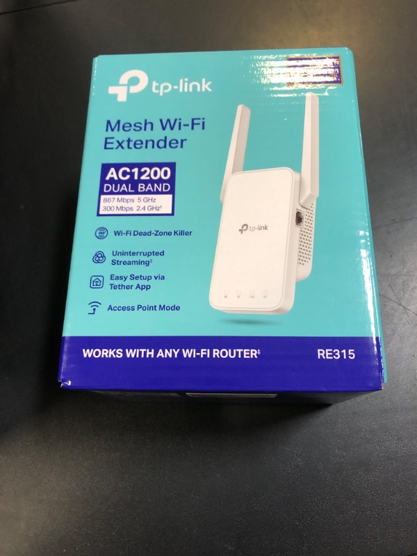 Photo 1 of TP-Link AC1200 WiFi Extender, 2024 Wirecutter Best WiFi Extender, 1.2Gbps home signal booster, Dual Band 5GHz/2.4GHz, Covers Up to 1500 Sq.ft and 30 Devices ,support Onemesh, One Ethernet Port (RE315)