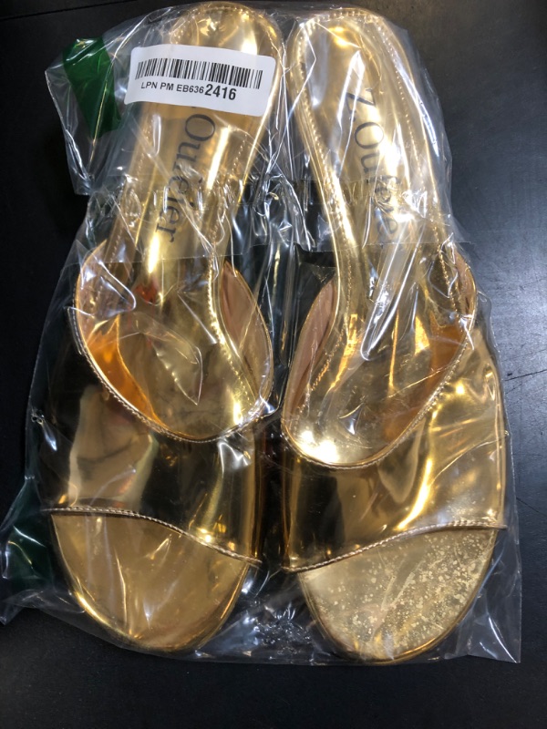 Photo 1 of Z.Oufeier Women's Low Kitten Heeled Slide Sandals Round Open Toe Slip On Mules For Party Dress Wedding(Gold,9.5)