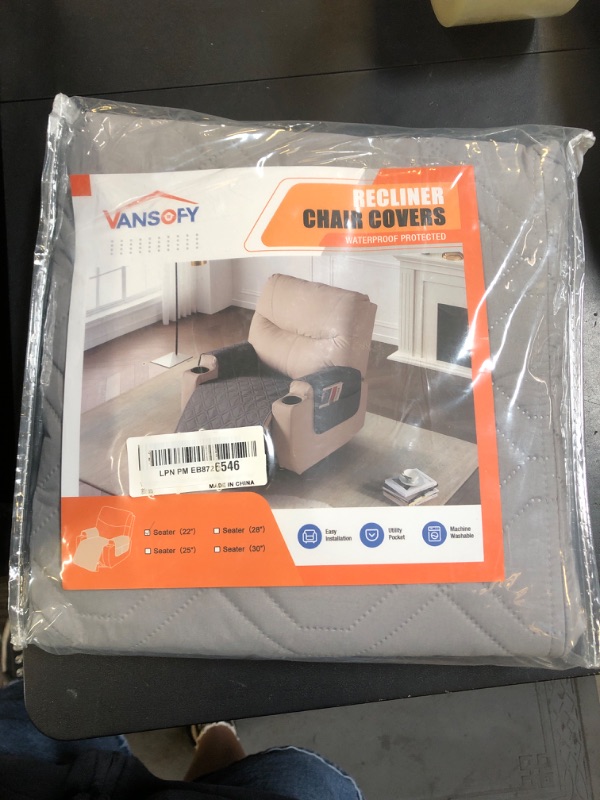 Photo 1 of VANSOFY Recliner Chair Covers 100% Waterproof Seat Cover with Arm Reclining Cover Non-Slip Recliner Chair Covers Furniture Protector Washable Slipcover with Pocket for Pets, Dogs(Light Gray?22")
