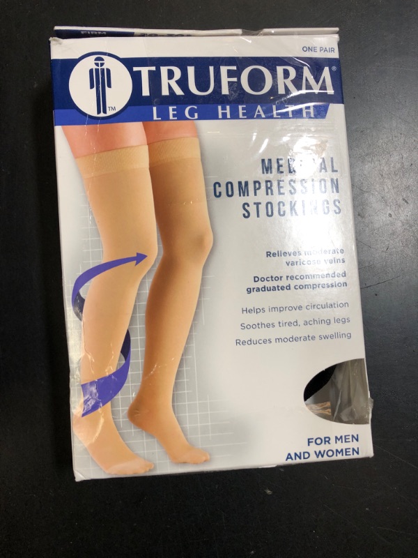 Photo 1 of Truform 20-30 mmHg Compression Stockings for Men and Women, Thigh High Length, Dot Top, Closed Toe, Black, X-Large