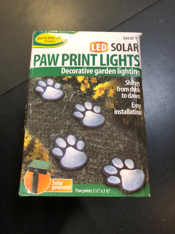 Photo 1 of winvin 4 Solar Dog Animal Paw Print Lights Garden Statue Lantern Led Path 3" Light Lamp for Garden Patio Yard Decor Walkway Outdoor Decorations (Colorful)