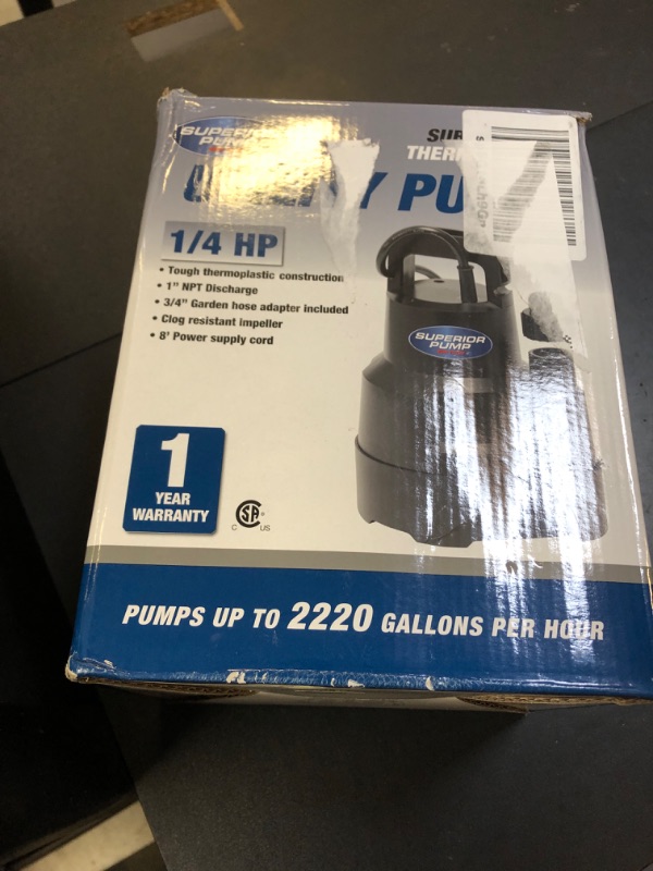 Photo 1 of Superior Pump 91014 1/4 HP High Flow Thermoplastic Utility Pump, Black