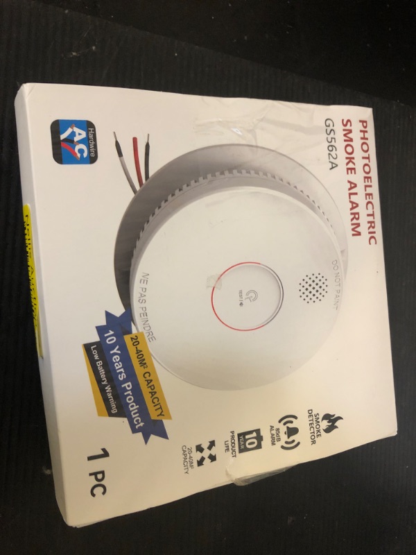 Photo 1 of Jemay  Detector, Photoelectric Smoke Alarm with 9V Backup Battery, Hardwired Interconnected Smoke Detector, Fire Alarm with Test/Silence Button for Home, 1 Pack