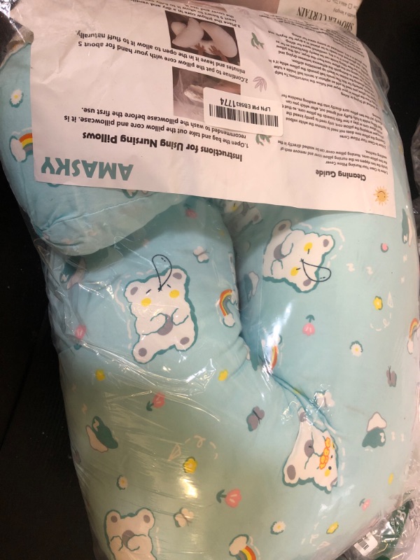 Photo 1 of AMASKY Nursing Pillow, Plus Size Ergonomic Design, Breastfeeding Pillows Support for Mom and Baby, Removable Cotton Cover, Machine Washable, Cambridge Blue