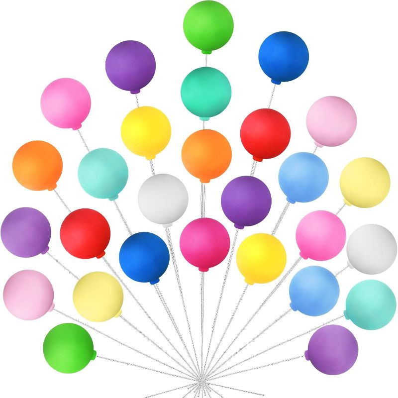 Photo 1 of  Skylety Balloon Cake Topper Mini Colorful Cake Picks Round Balloon Cupcake Topper Decoration for Dollhouse Party Decorations Birthday Wedding(Assorted Color)
