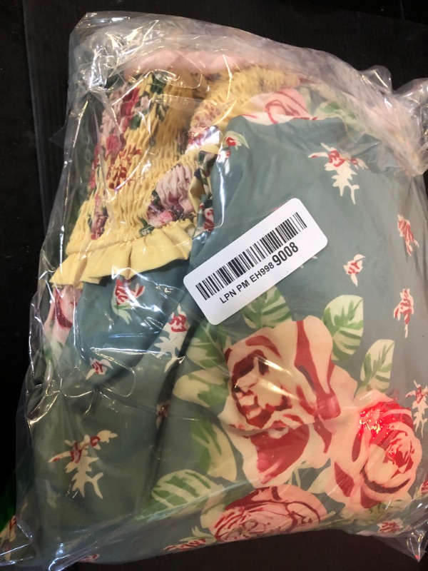 Photo 1 of ABYOVRT Women Floral Maxi Dress Sleeveless Tie Shoulder Bohemian Flowy Smocked Dresses Casual Summer Sundress with Pockets(Yellow,M)