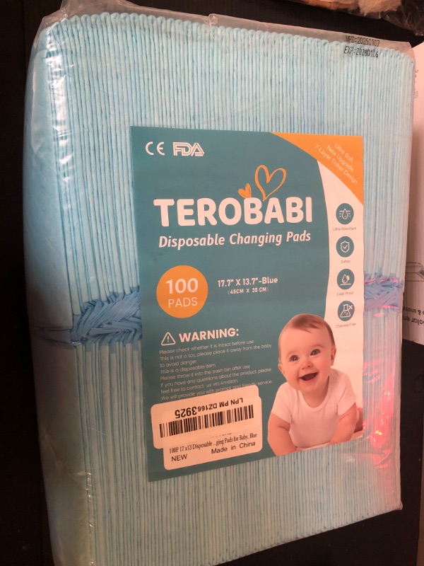 Photo 1 of Disposable Changing Pads for Baby, 100 Pack 17.5"x13.5" Ultra Absorbency Diaper Changing Pad Liners, Baby Breathable Disposable Underpads Bed Pads Incontinence Pads, Leak-Proof Portable Baby Pads,Blue