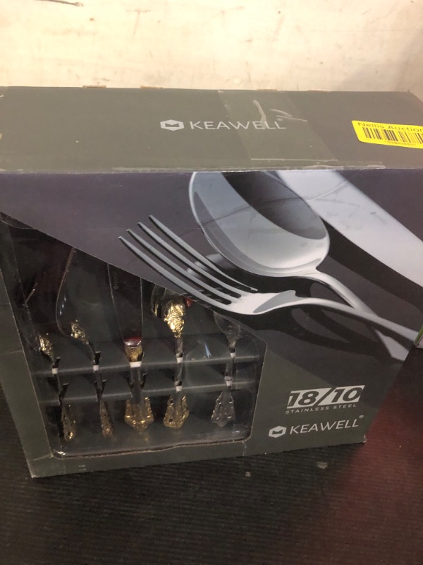 Photo 1 of KEAWELL Luxury 45 Pieces 18/10 Stainless Steel Flatware set, Service for 8, silver plated with gold accents, Fine Silverware set and Dishwasher Safe