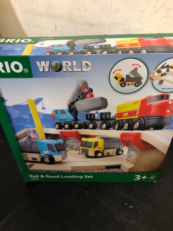 Photo 1 of BRIO World Rail & Road Loading Set - 32-Piece FSC-Certified Wood Train Set & Accessories - Special Crane Car, Flatbed, Tracks, & More - Works with All Wooden Railway Sets - Fun Play for Ages 3+