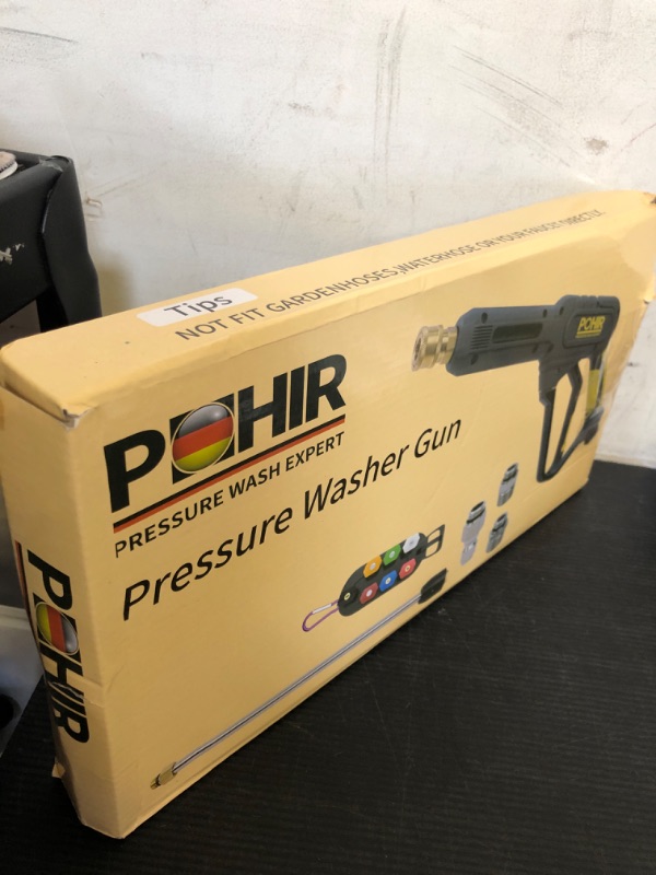 Photo 1 of POHIR Pressure Washer Gun 3600 PSI with 3/8'' Swivel Quick Connect Extension Wand, M22 15mm and M22 14mm Fitting 30 Inch 7 Nozzle Tips, Yellow