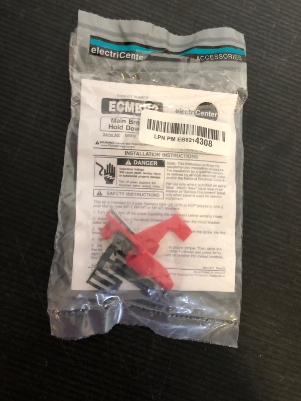 Photo 1 of SIEMENS ECMBR2 Siemens Main Breaker Hold Down Kit for Back Fed Main Breakers for use on Ultimate, ES, PL, and Murray Rock Solid Load Centers,