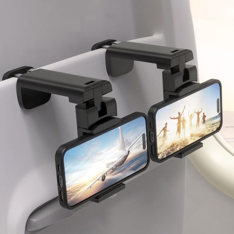 Photo 1 of 2 Pack Klearlook Universal Airplane Phone Holder, 360° Rotatable Phone Mount for Airplane Tray Table & Desk, Hands-Free Adjustable Phone Stand for...
