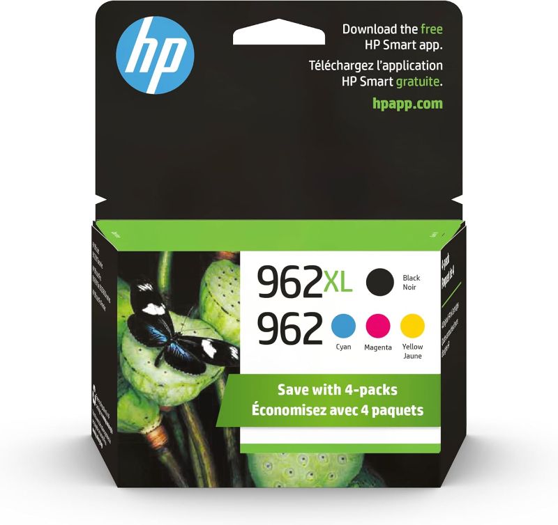 Photo 1 of Original HP 962 Cyan, Magenta, Yellow / 962XL Black Ink Cartridges (4-Pack) | Works with HP OfficeJet 9010 Series, HP OfficeJet Pro 9010, 9020 Series
