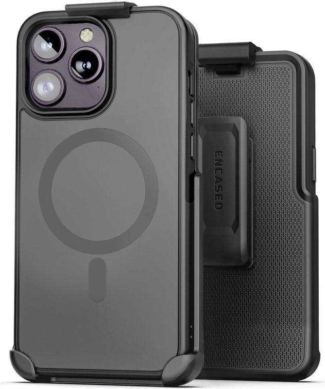 Photo 1 of Encased SlimShield for iPhone 15 Pro Belt Clip Case with Phone Holster (Compatible with MagSafe) Matte Black (iPhone 15 Pro)
