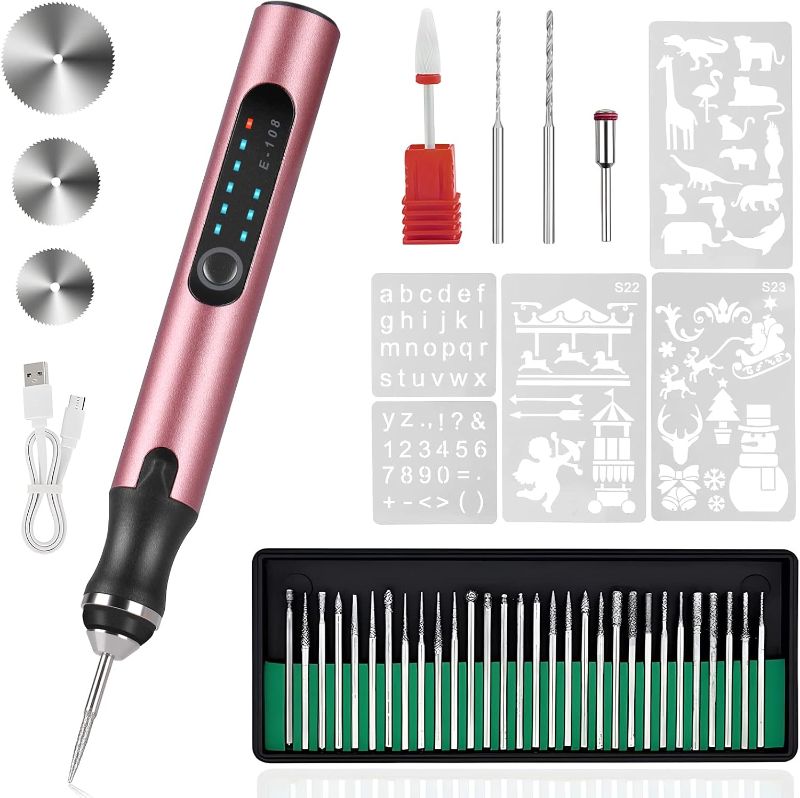 Photo 1 of HOTROSE Electric Engraving Pen with 37 Bits, USB Rechargeable Cordless Engraving Machine, Portable DIY Rotary Engraver for Jewelry Wood Glass Stone Carving...
