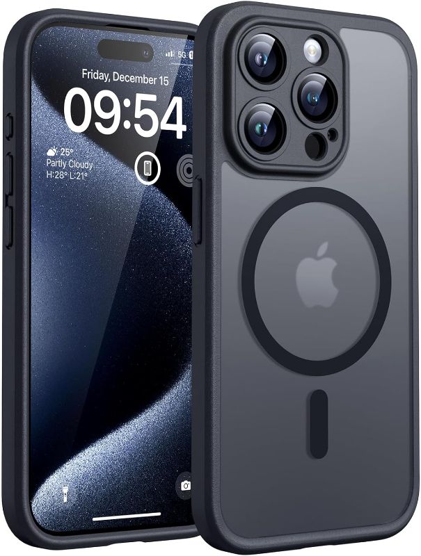 Photo 1 of TOCOL Magnetic for iPhone 15 Pro Case, Upgraded Full Camera Protection, Compatible with Magsafe, Drop Protection, Translucent Matte Back Bumper Phone Cover 6.1-Inch (Black)
