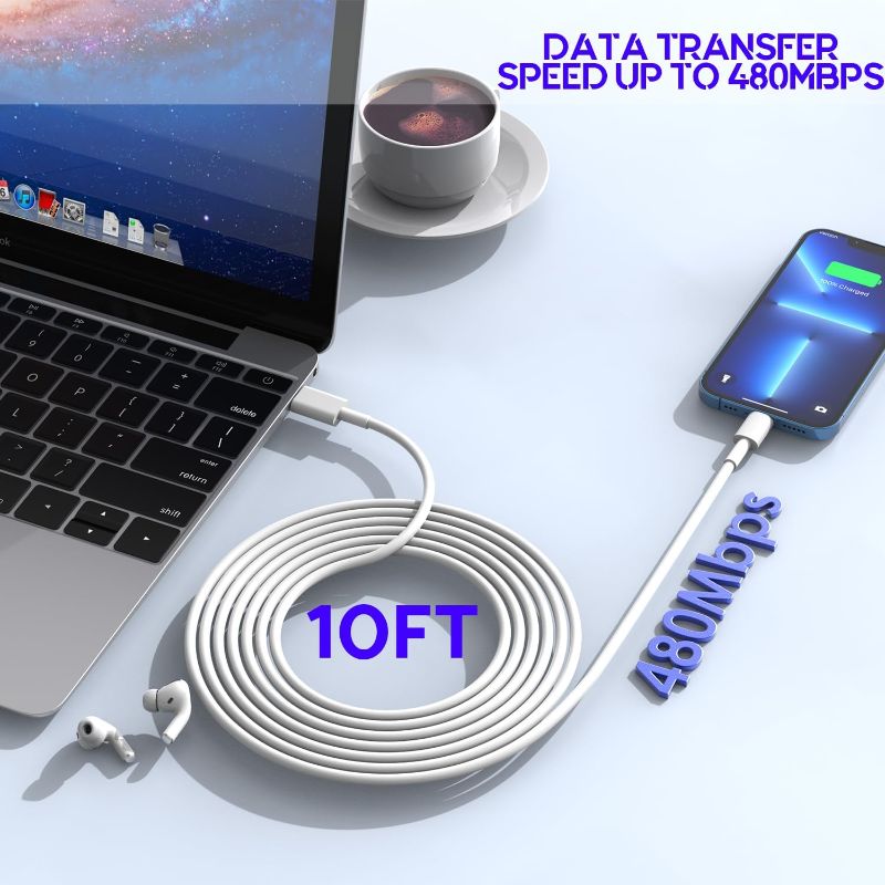 Photo 1 of 10Foot Fast iPhone Charging Cable 10FT Type C to Lightning Cable Cord for iPhone 